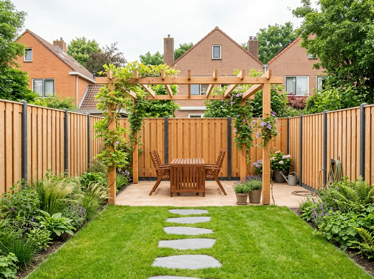 Voorbeeldtuin Weerijs: tuin met douglas pergola